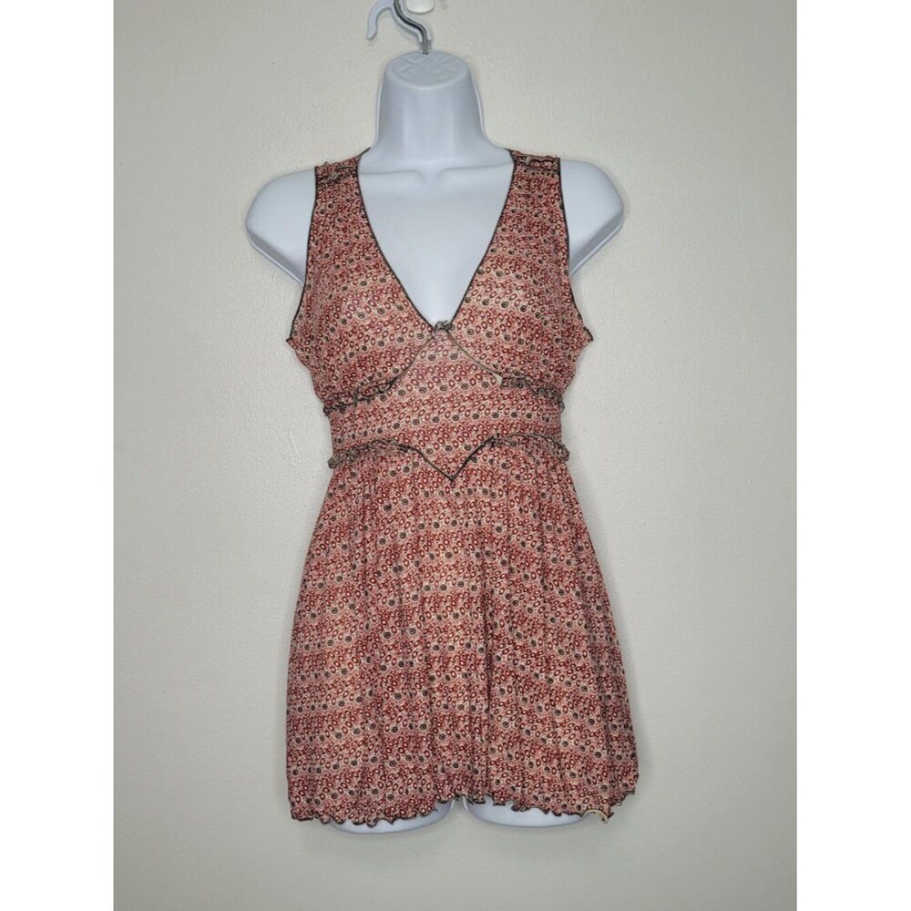 Vintage Max Studio red black geometric print babydoll going out top size S NWT